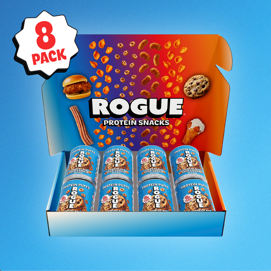 8-pack box of Chocolate Chip Cookie Protein Puffs